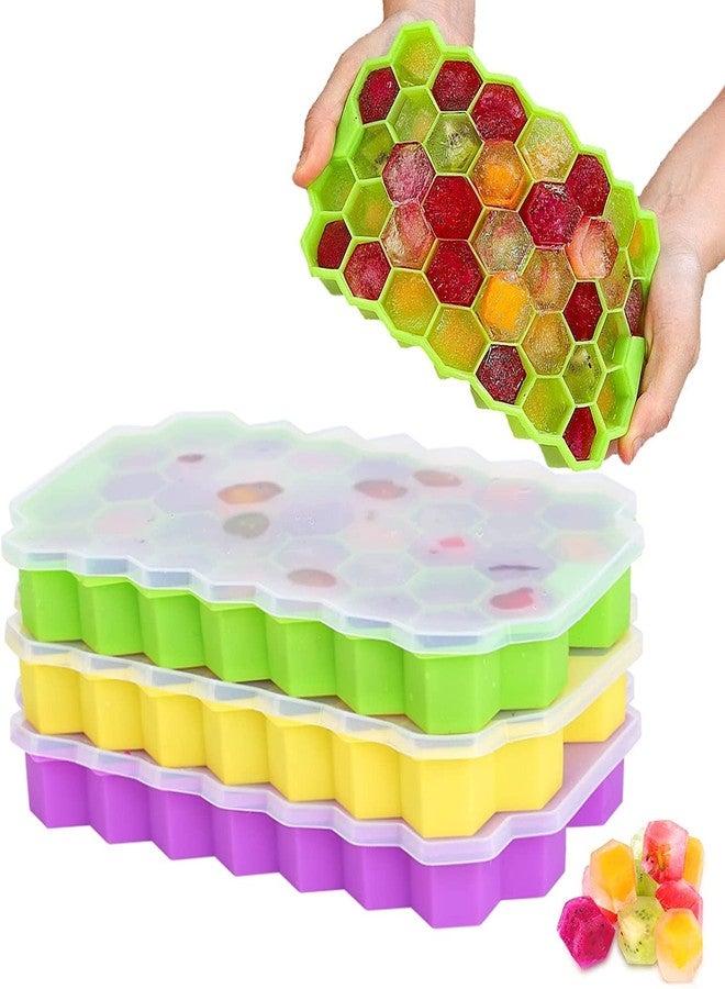 SAMEZONE Ice Cube Tray with Silicon Ice Mold Trays Flexible Silicone Honeycomb Shape 37 Cavity Ice Cube Tray with Lid Mould Ice Trays for Chilled Drinks, Reusable Multicolor (Pack of 1) - Image 3